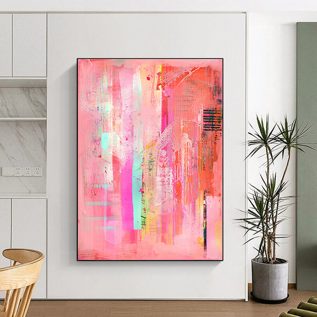 Mixed Media Pink Art Eclectic Abstract Painting GAB0317