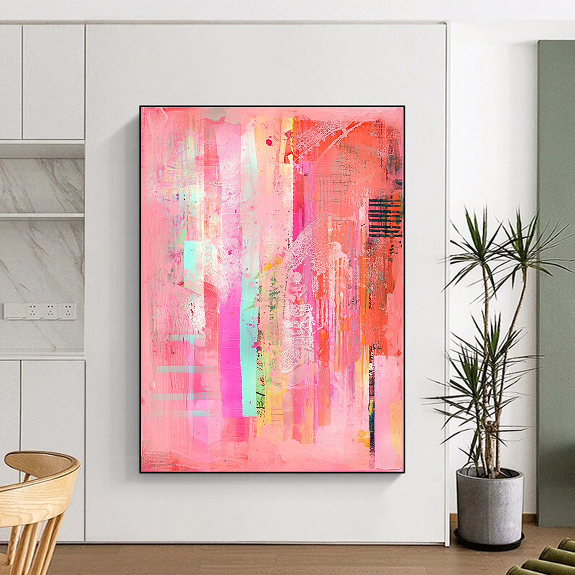 Mixed Media Pink Art Eclectic Abstract Painting GAB0317