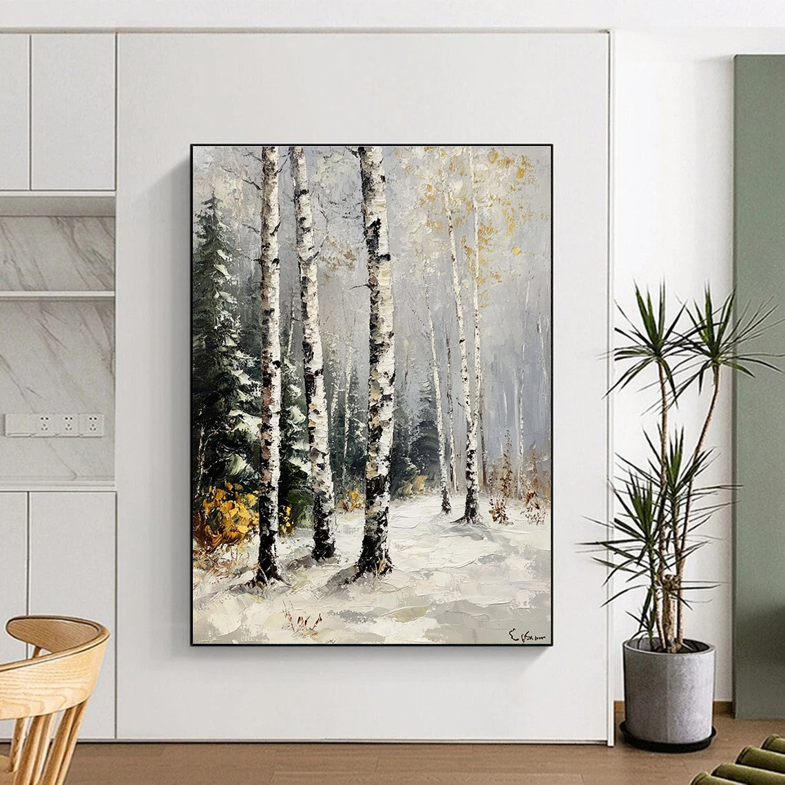 Winter Birch Forest II Serene Abstract Painting for Calm Interiors GAB1431