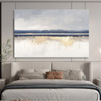 Minimalist Gray - Blue - Gold Abstract Landscape Painting ABS199