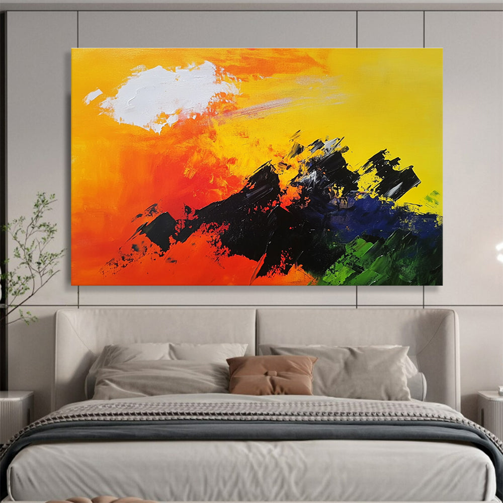 Bold Color Mountain Silhouette with Vivid Sky Abstract Painting ABS342