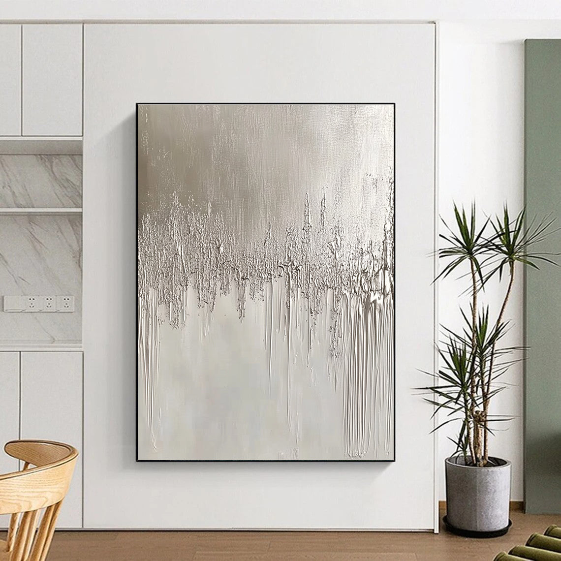 Dripping Silver Abstract Painting with Subtle Drama WINK305