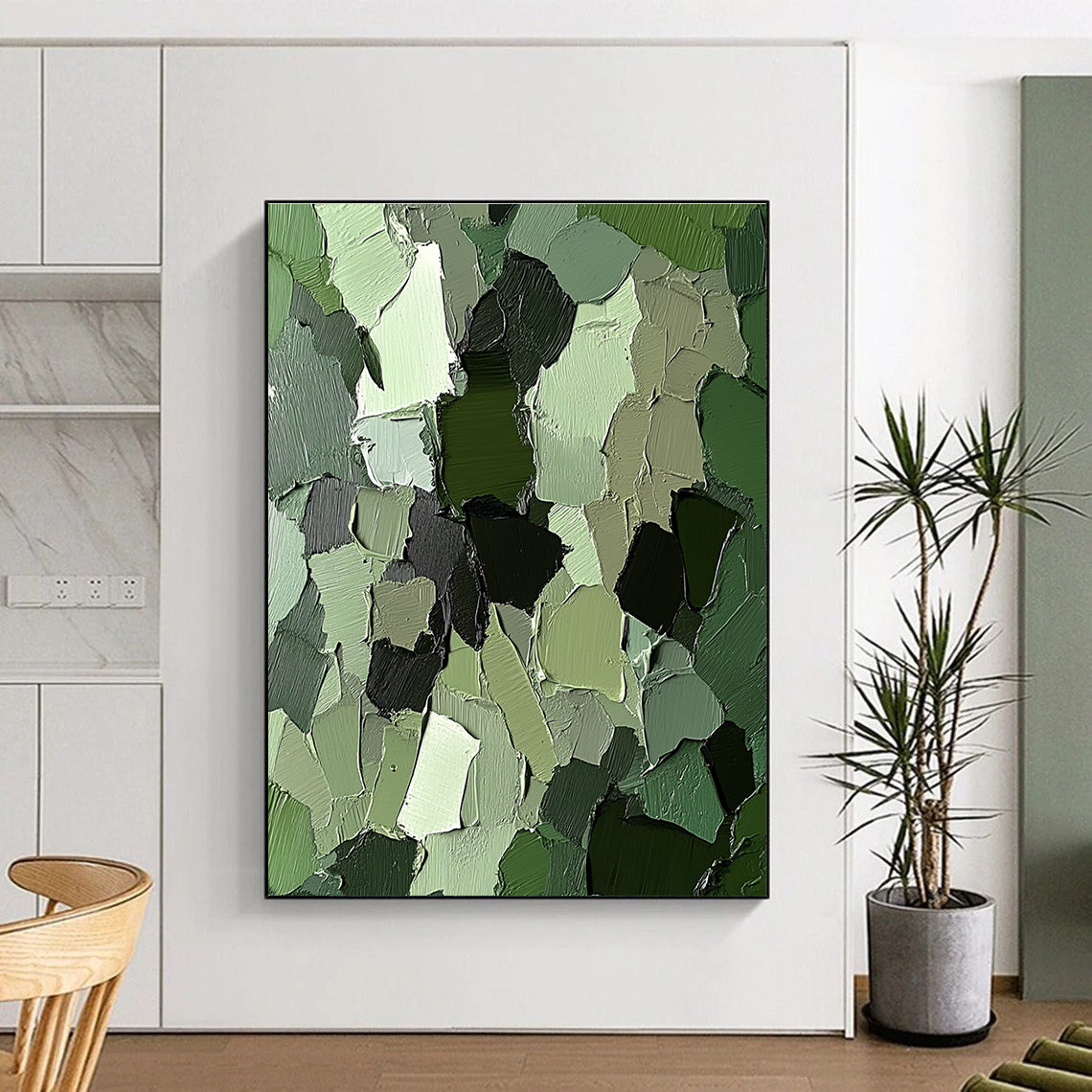 Green Patchwork Textured Abstract Painting with Playful Nature WINK107
