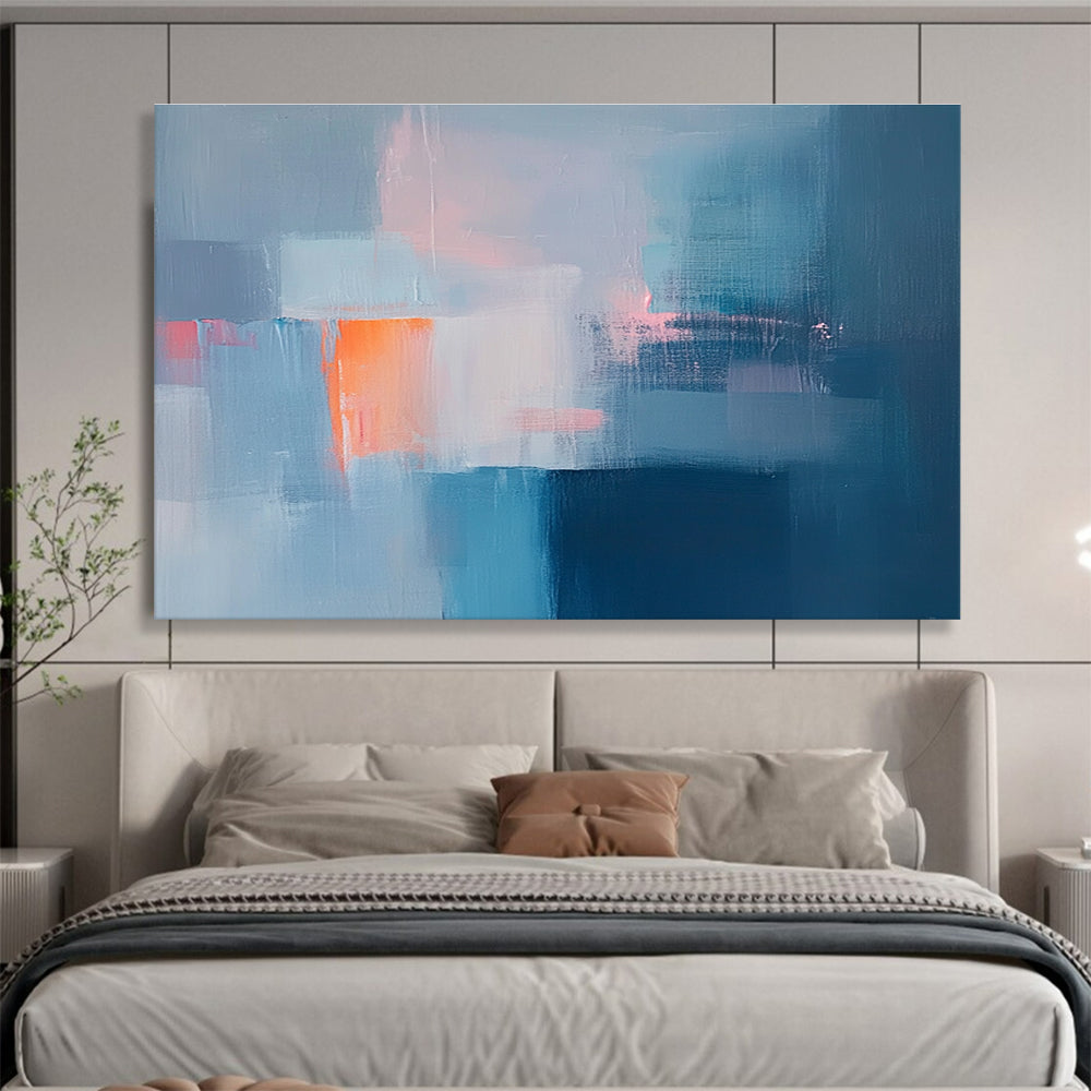 Blue and Orange Abstract Painting with Playful, Minimalist Blocks ABS477