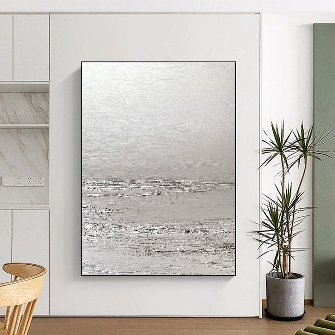 White Textured Minimalism Abstract Painting of Subtle Depth GAB0167