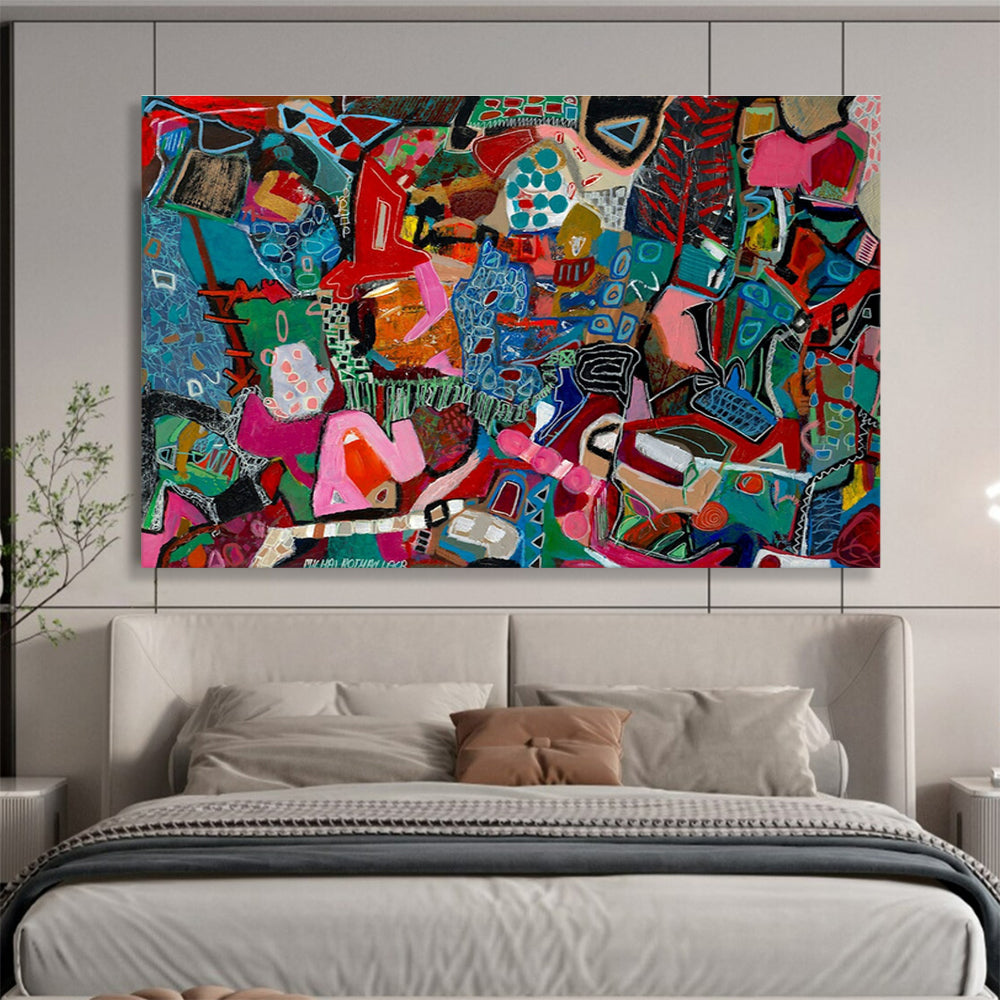 Vibrant Geometric Abstract Painting for Modern Art Galleries YHT242