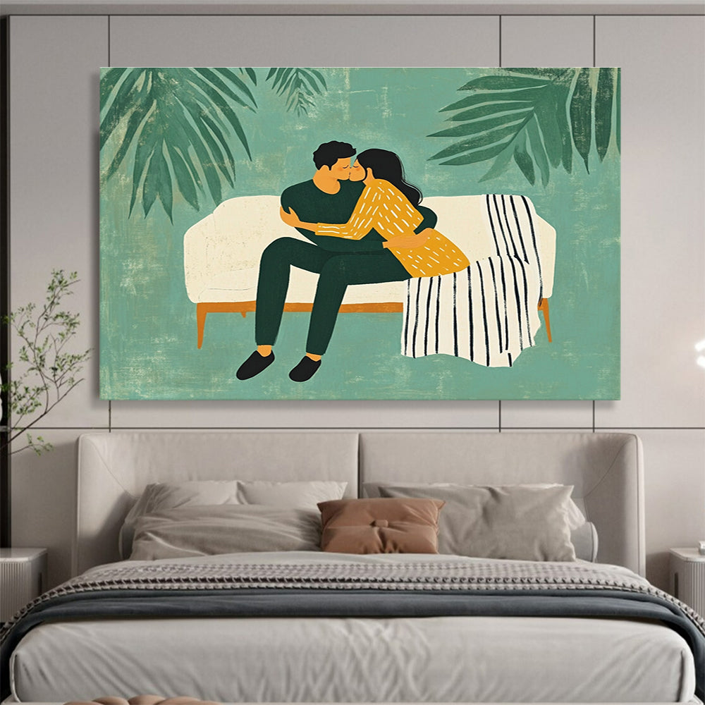 Intimate Couple on Sofa Painting with Warm Cozy Vibes ABS558