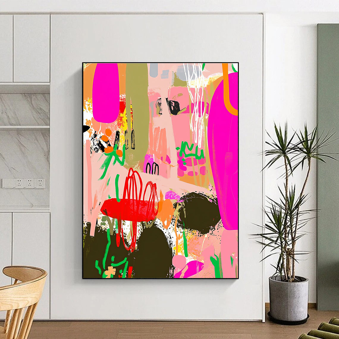 Pink Abstract Garden Painting with Bold Hues GAB0104