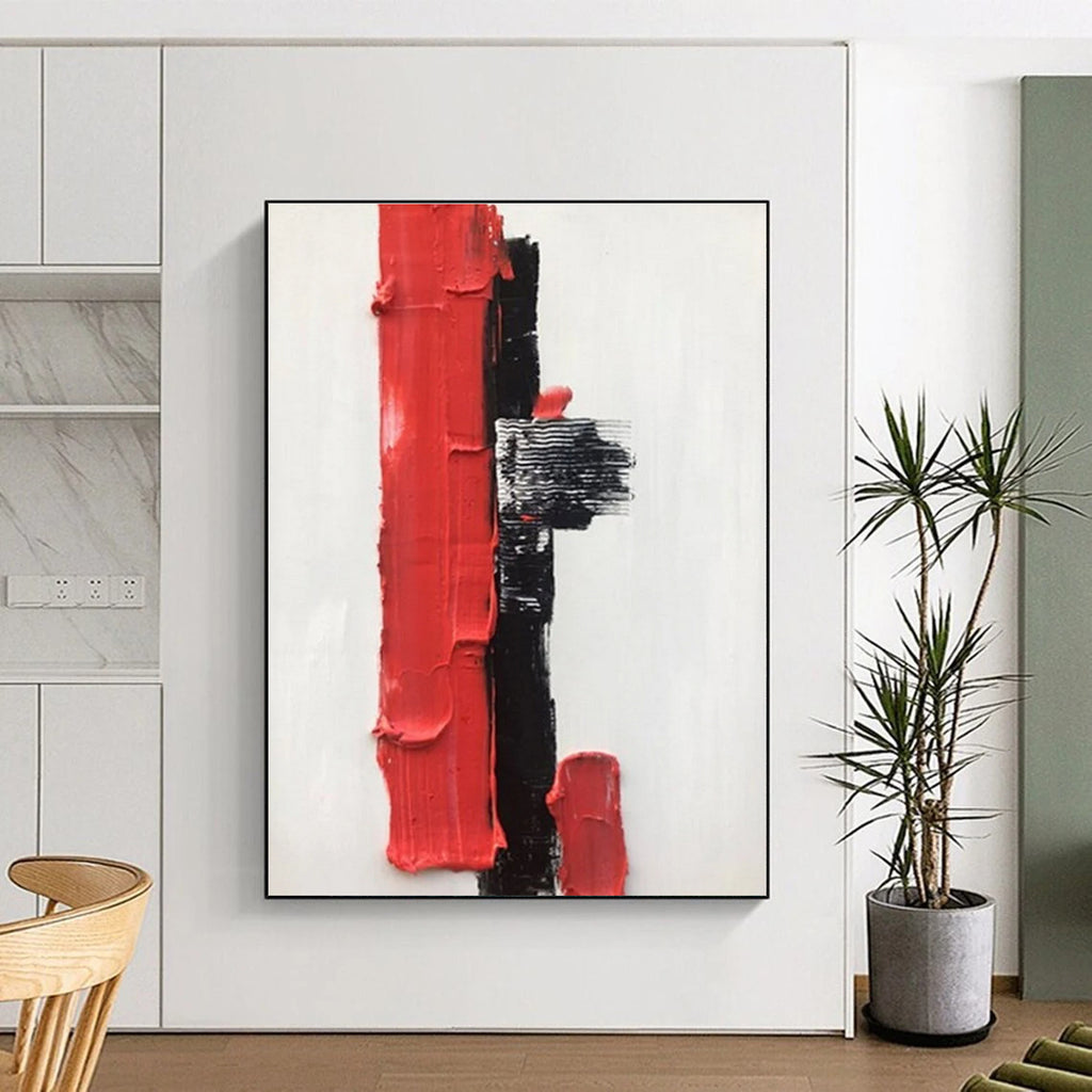 Red - Black Minimalist Abstract Painting for Modern Entryways HENG390