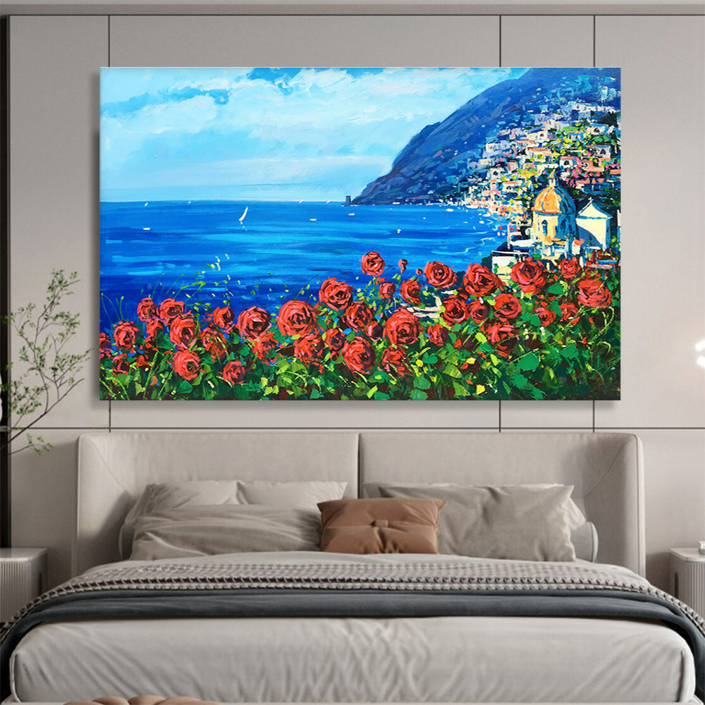 Sea and Roses Abstract Painting for Mediterranean - Style Villas YHT424