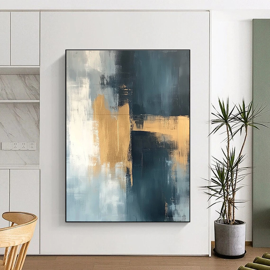 Gray - Gold Abstract Fusion Painting with Subtle Sophistication WINK380