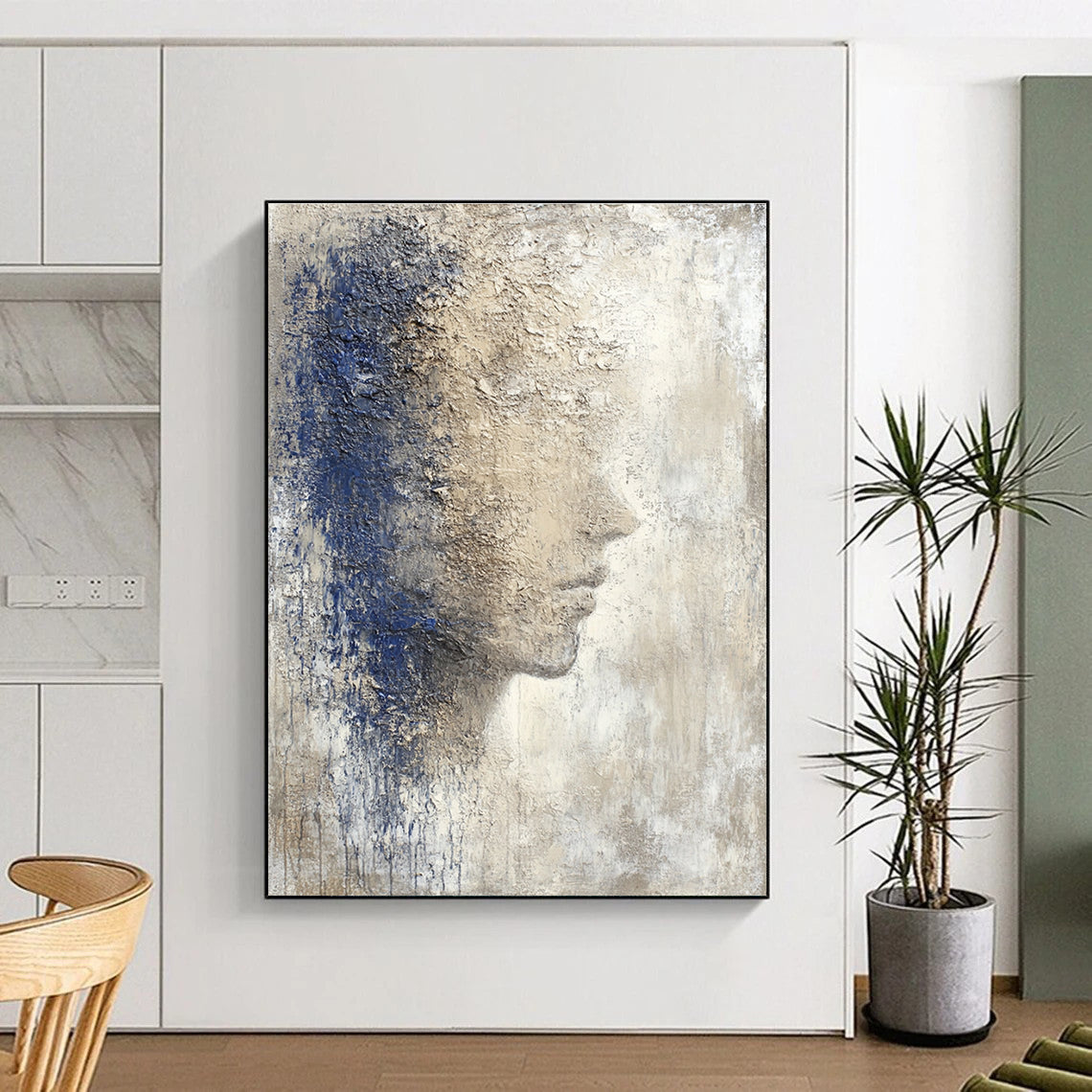 Textured Face Abstract Painting for Thoughtful Library Reading Nooks GAB1190