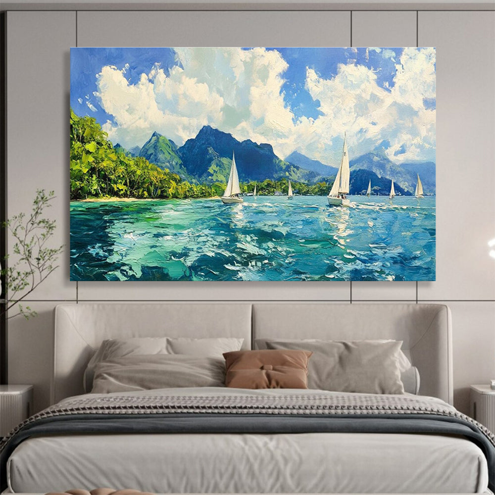 Sailing and Mountain Abstract Painting for Nautical - Themed Clubs YHT413