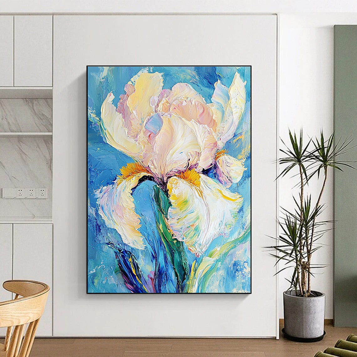 Pastel Iris Flower Textured Abstract Painting for Romantic Spaces GAB1425