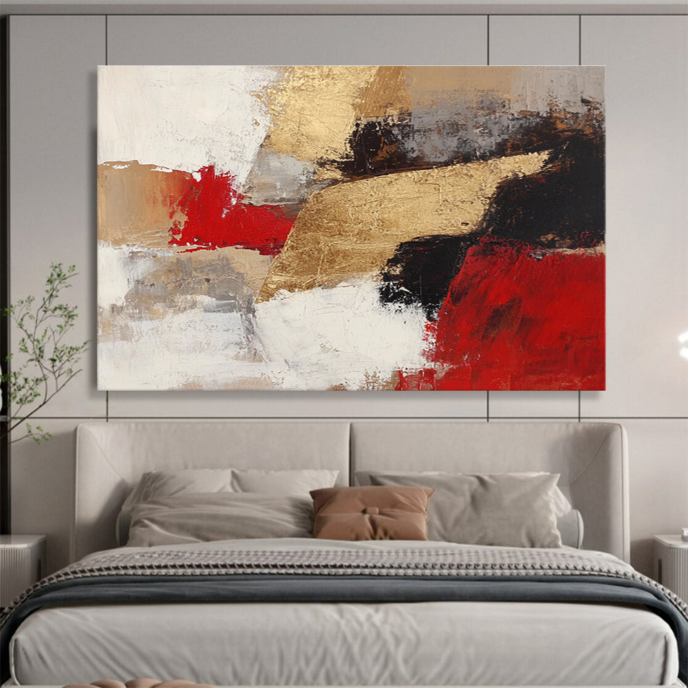 Gold Red Abstract Fusion Painting with Bold Textured Contrasts ABS539