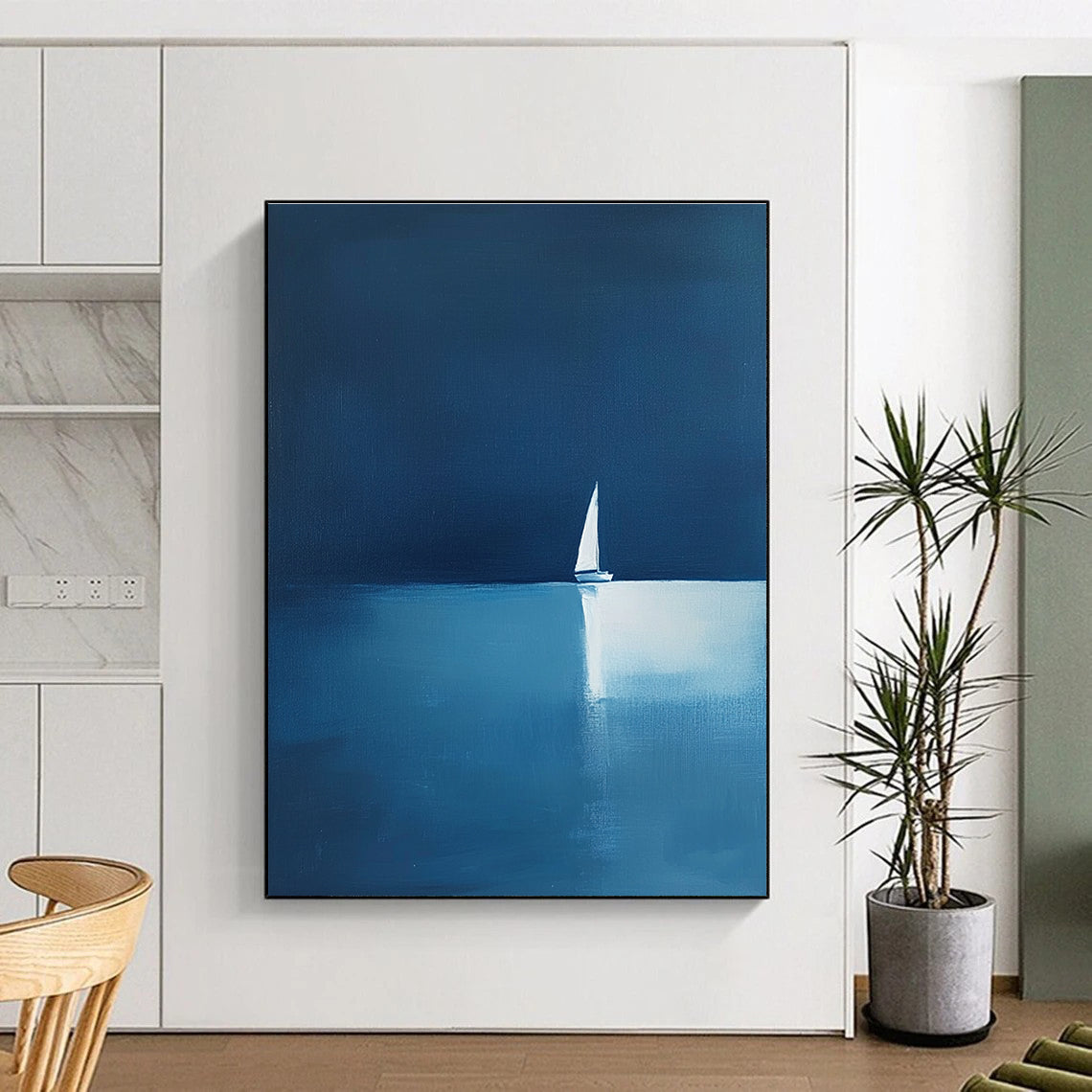 Distant Sailboat Reflection Minimalist Nautical Abstract Painting GAB0224
