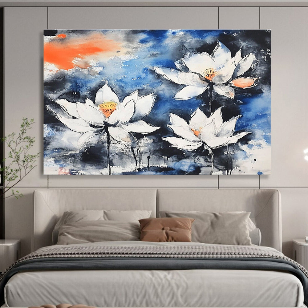 Ink - Wash Lotus Flowers Abstract Painting with Oriental Serenity ABS580