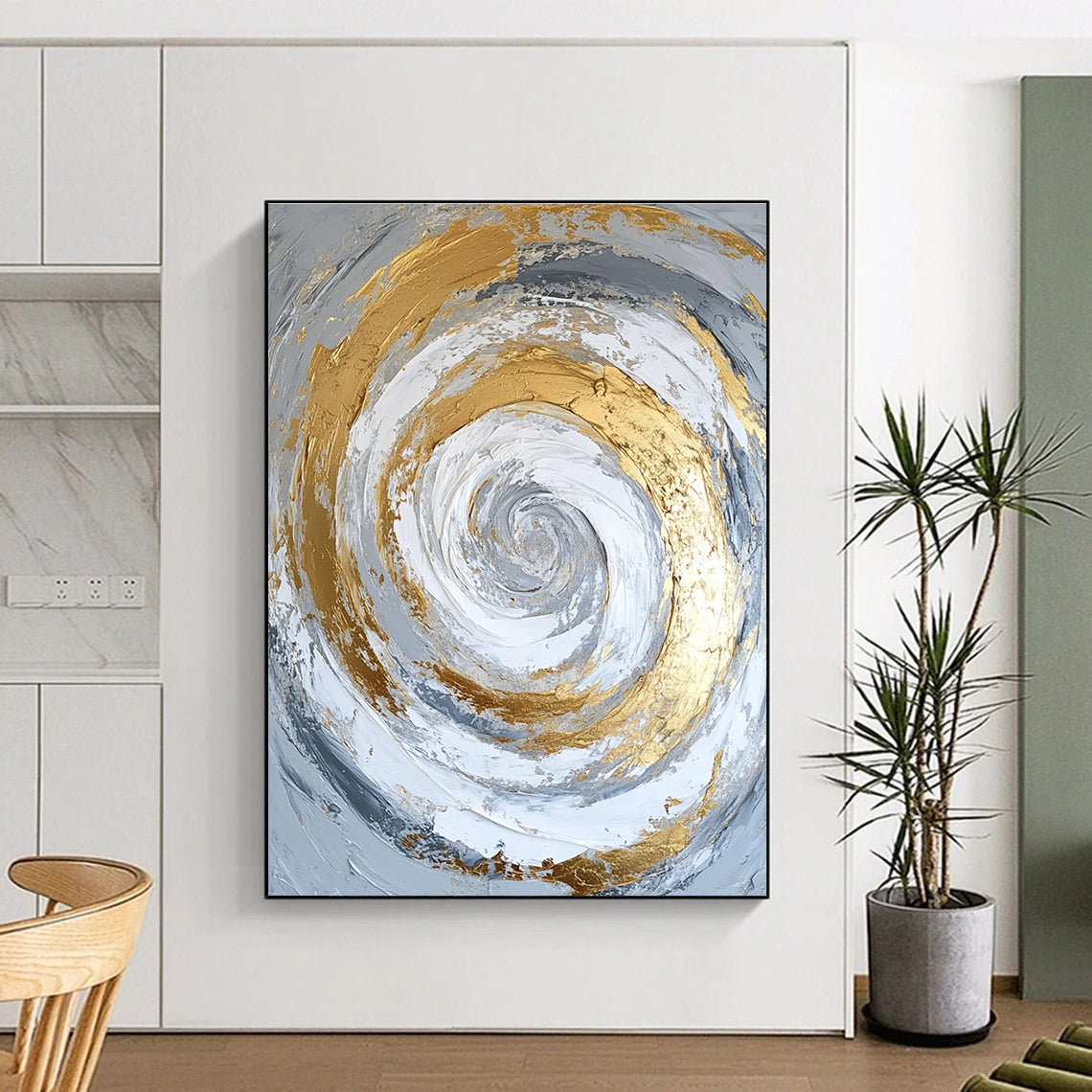 Golden Spiral Abstract Painting for Modern Dining Areas GAB0823