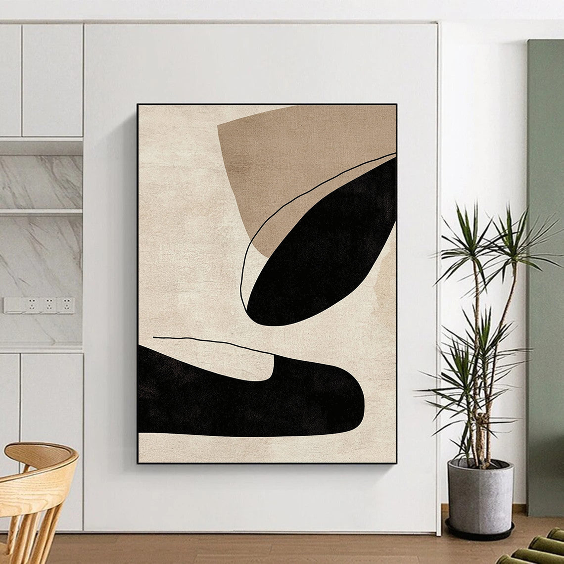 Minimalist Black and Beige Abstract Painting with Quiet Sophistication WINK314