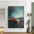 Dark Abstract Landscape with Red Accents Painting for Dramatic Home Theaters GAB1166