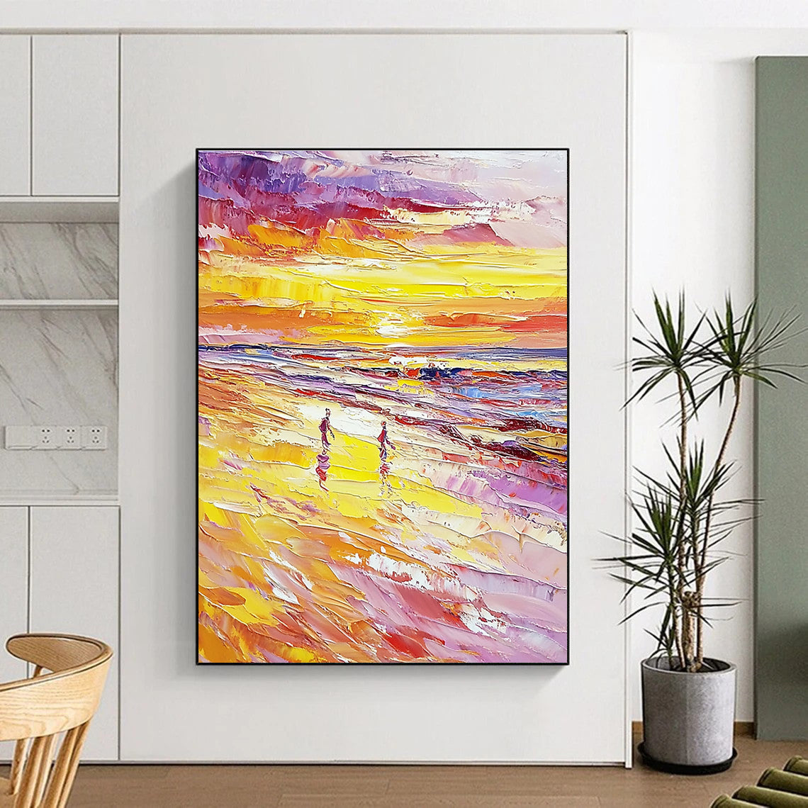 Beach Sunset Walk - Romantic Seascape Abstract Painting GAB0570