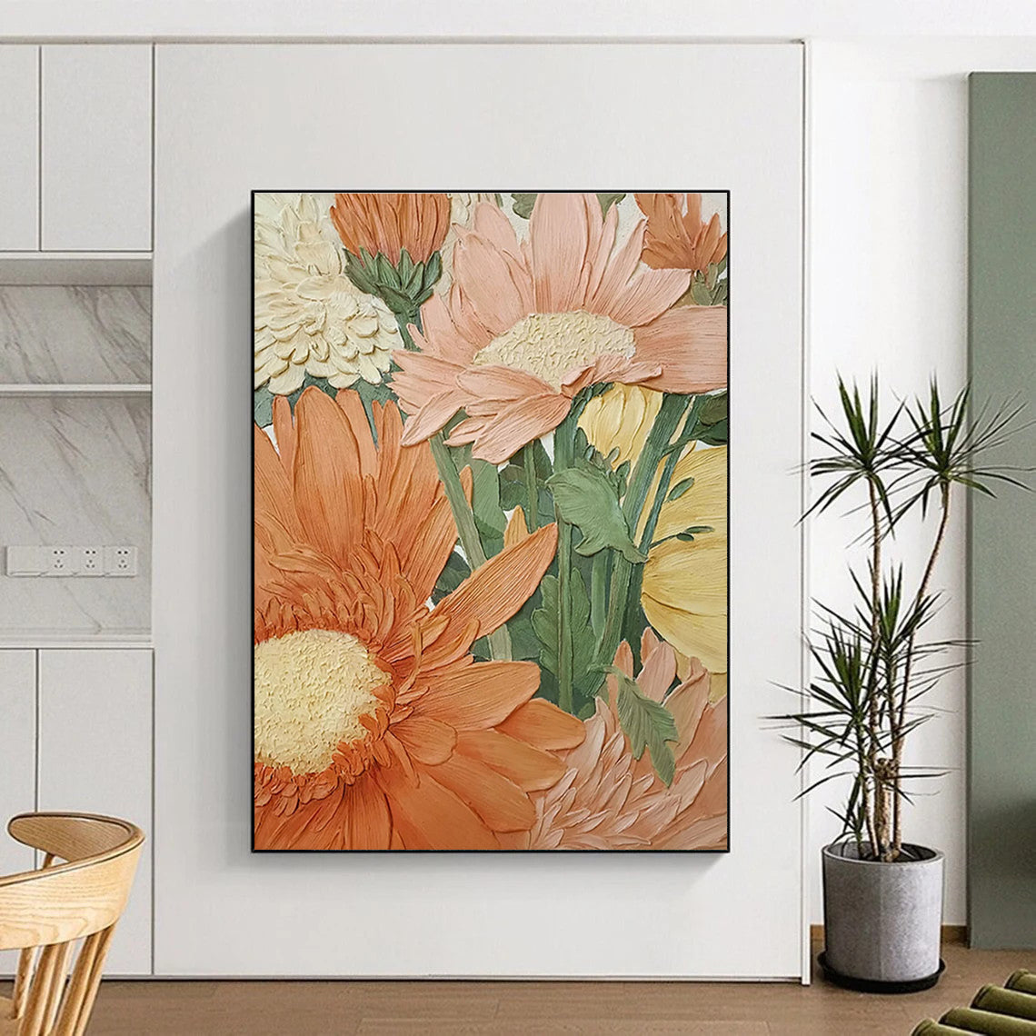 3D Floral Relief Abstract Painting for Elegant Dining Rooms HENG423
