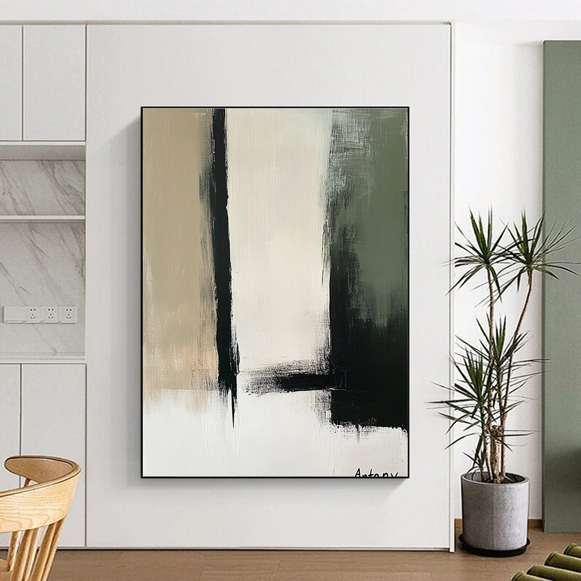 Black and Neutral Abstract Painting for Industrial - Style Art Galleries GAB1188