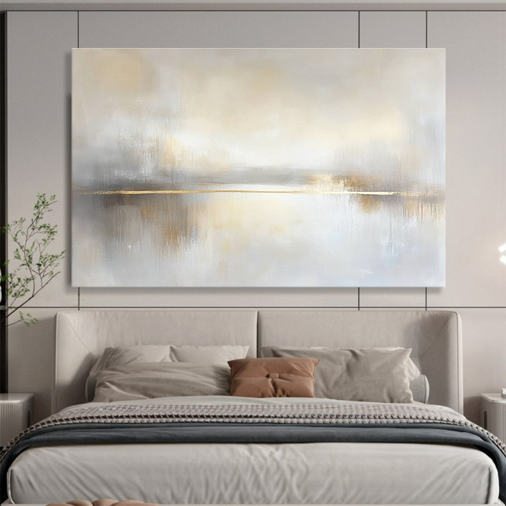 Golden Stripe Lake Abstract Painting with Subtle Elegance ABS295