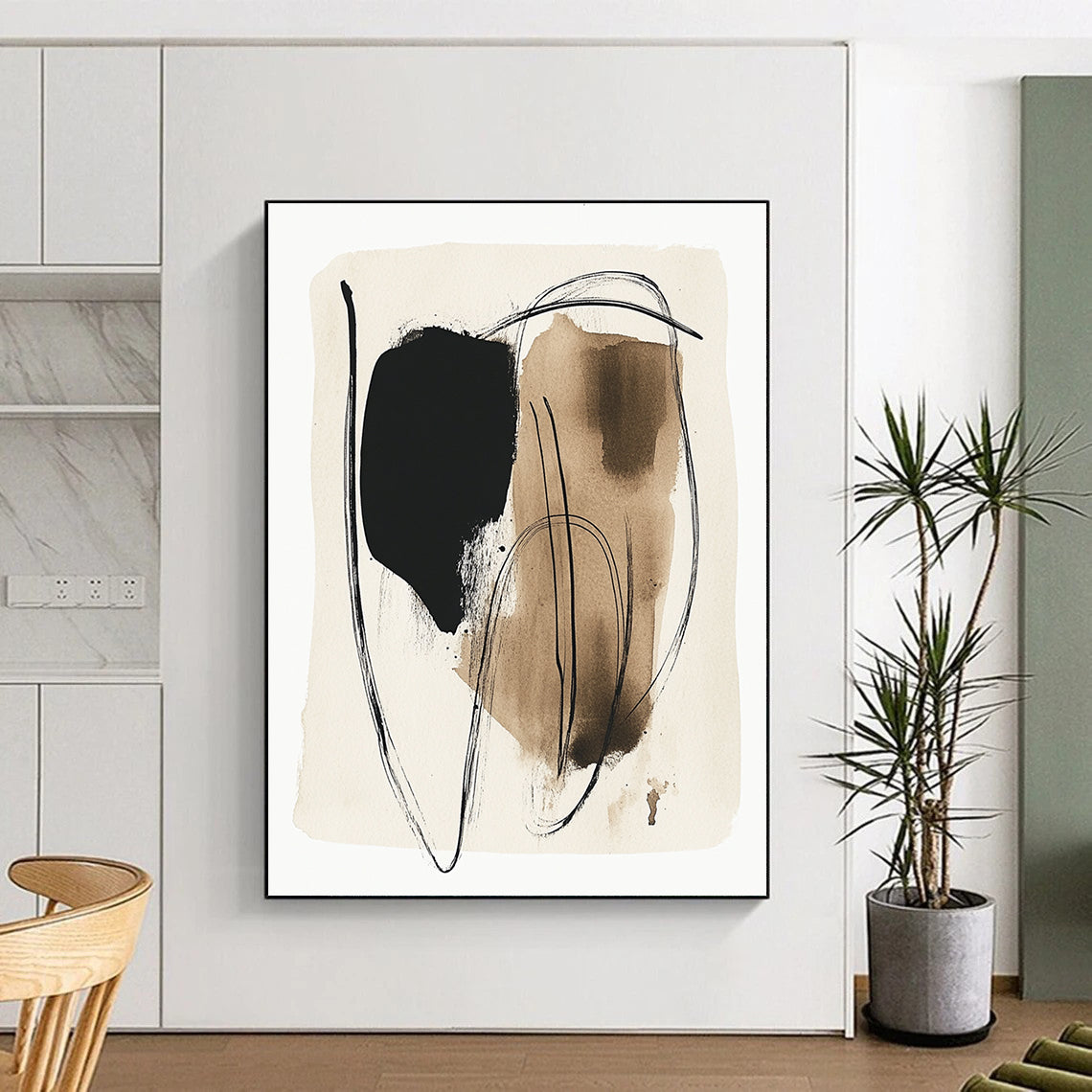Black and Brown Ink Strokes Bold Abstract Painting for Modern Offices GAB1511