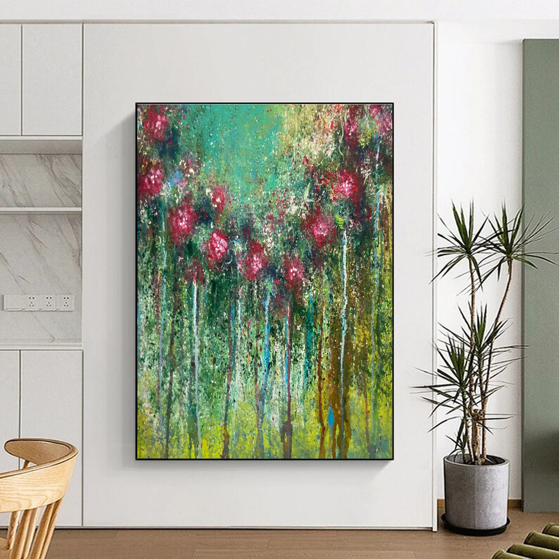 Vibrant Floral Abstract Painting for Lively Garden Cafes HENG456