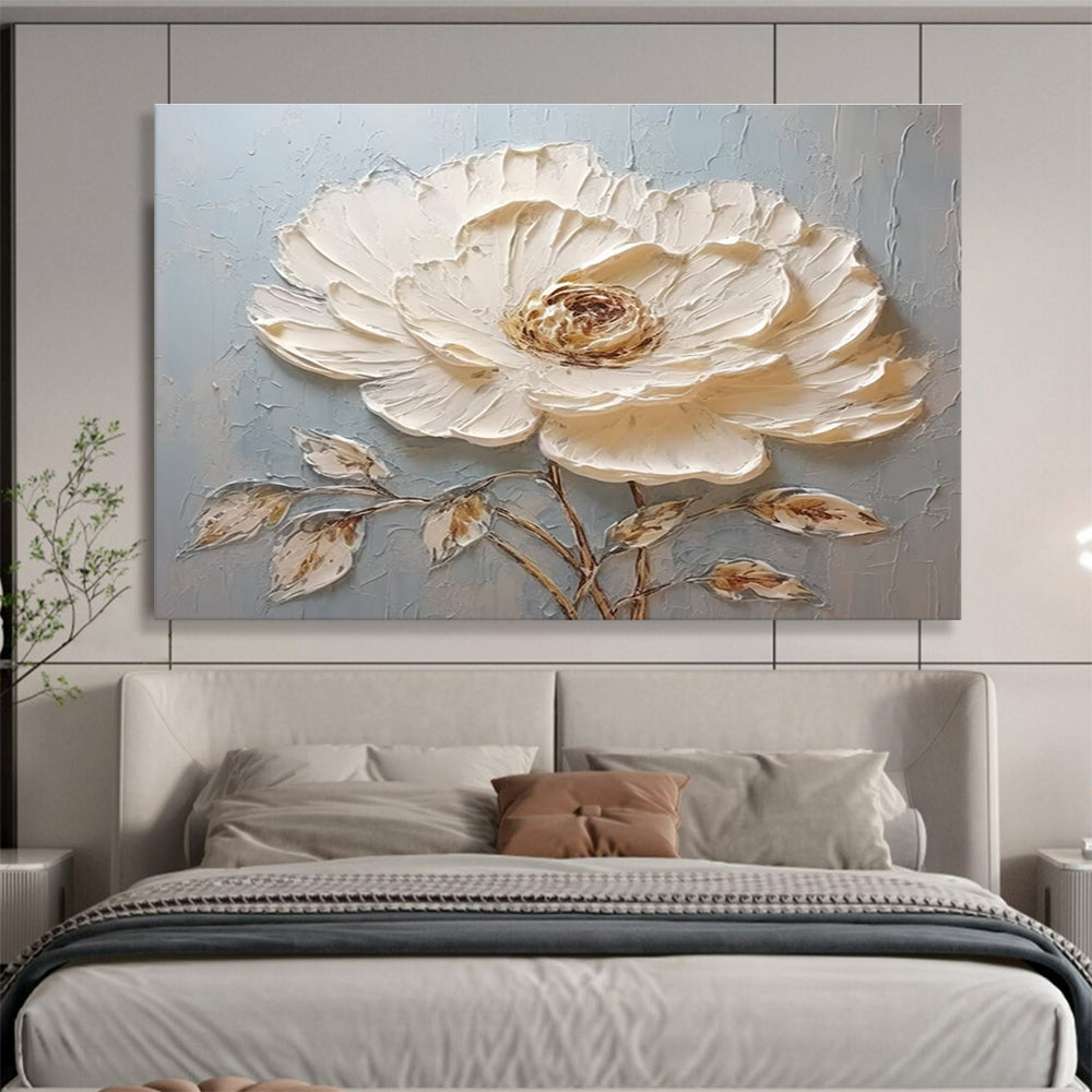 Textured White Flower Abstract Painting for Minimalist Interiors YHT175