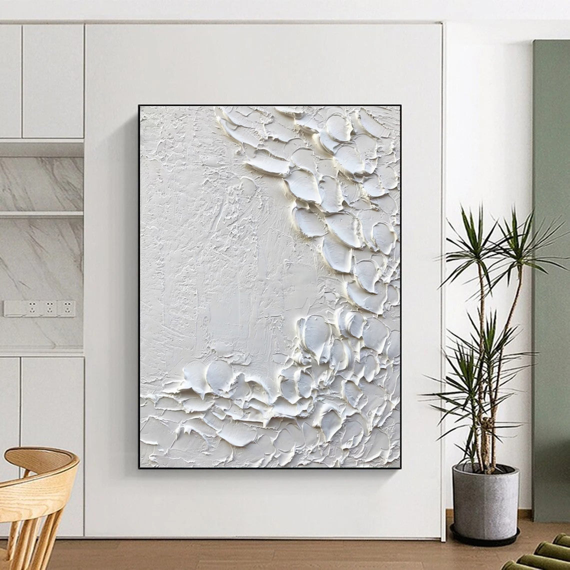 White - Gray Textured Line Art Abstract Painting for Modern Hallways HENG373