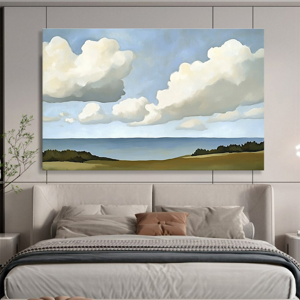 Clouds Over Sea and Fields Abstract Painting with Simple Serenity ABS598