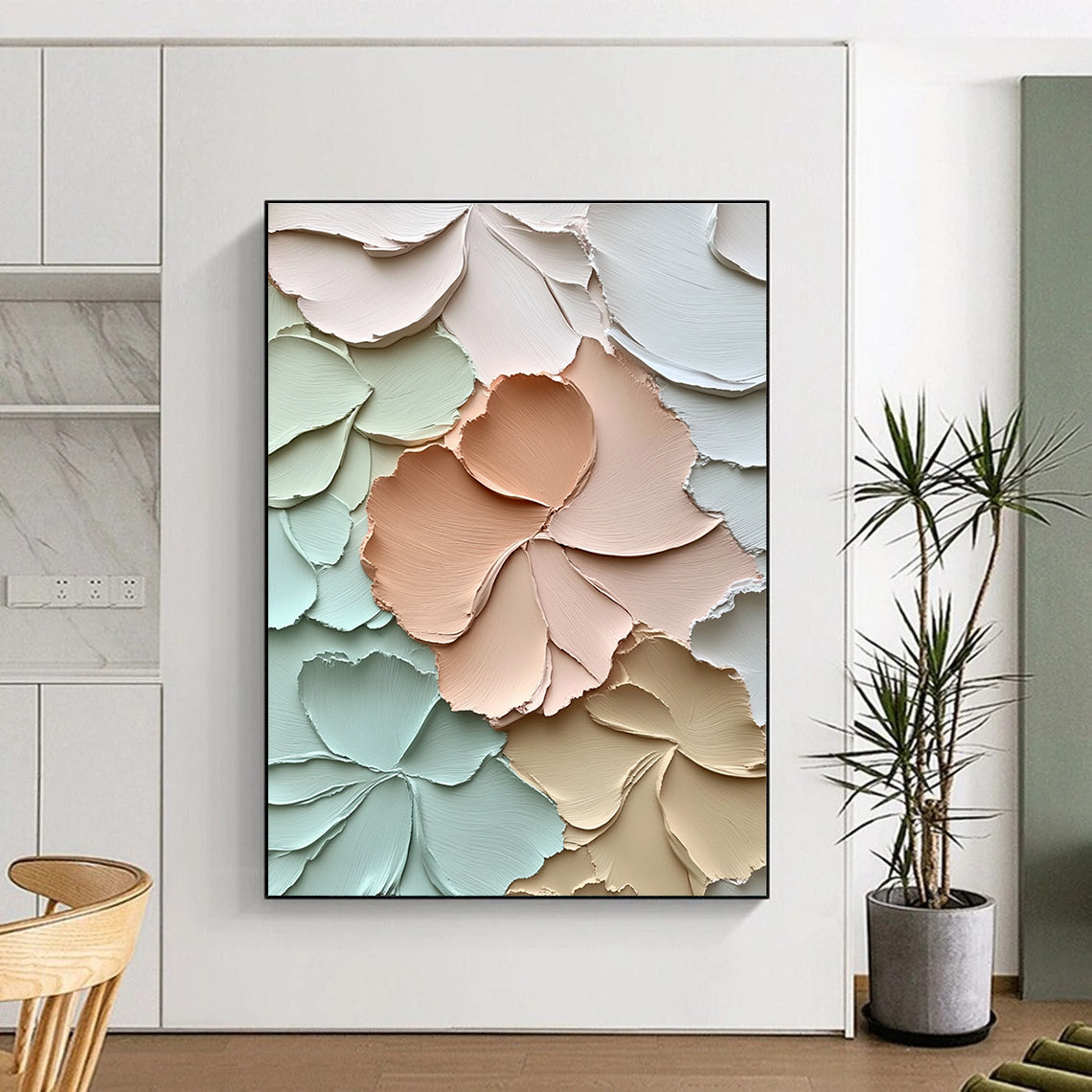 Textured Floral Relief Abstract Painting with Soft Pastel Tones WINK001