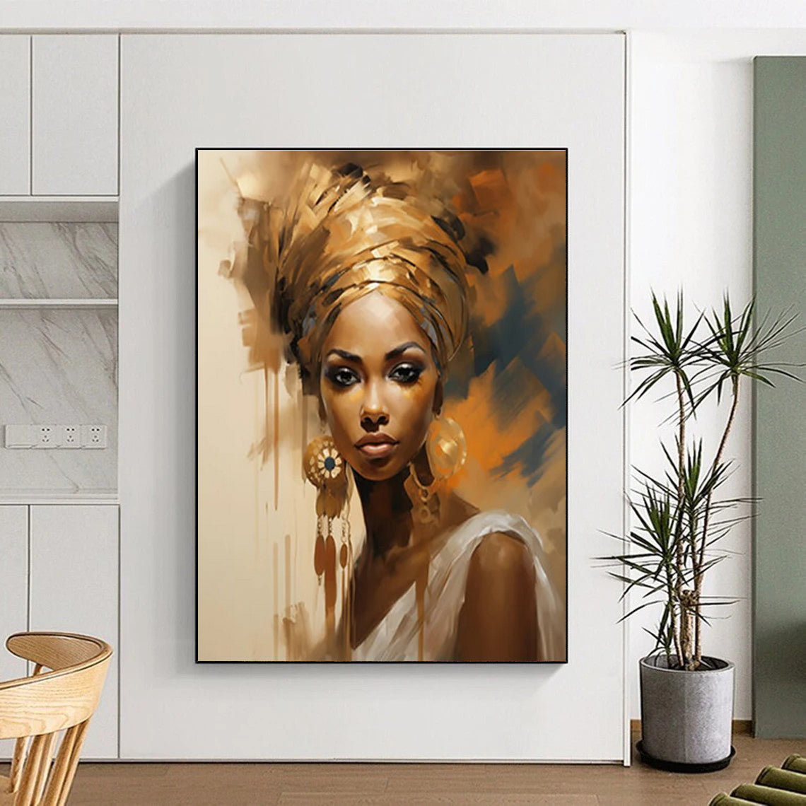 Golden - Hued Portrait Abstract Painting for Cultural - Art Spaces HENG125