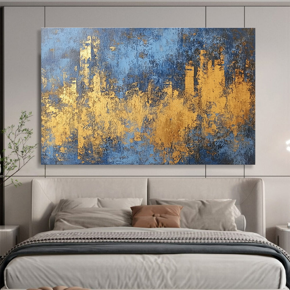 Blue and Gold Urban Abstract with Bold Textures Abstract Painting ABS313