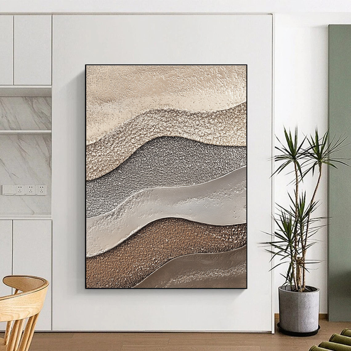 Multi - colored Wavy Textures Abstract Painting with Earthy Tones GAB0071