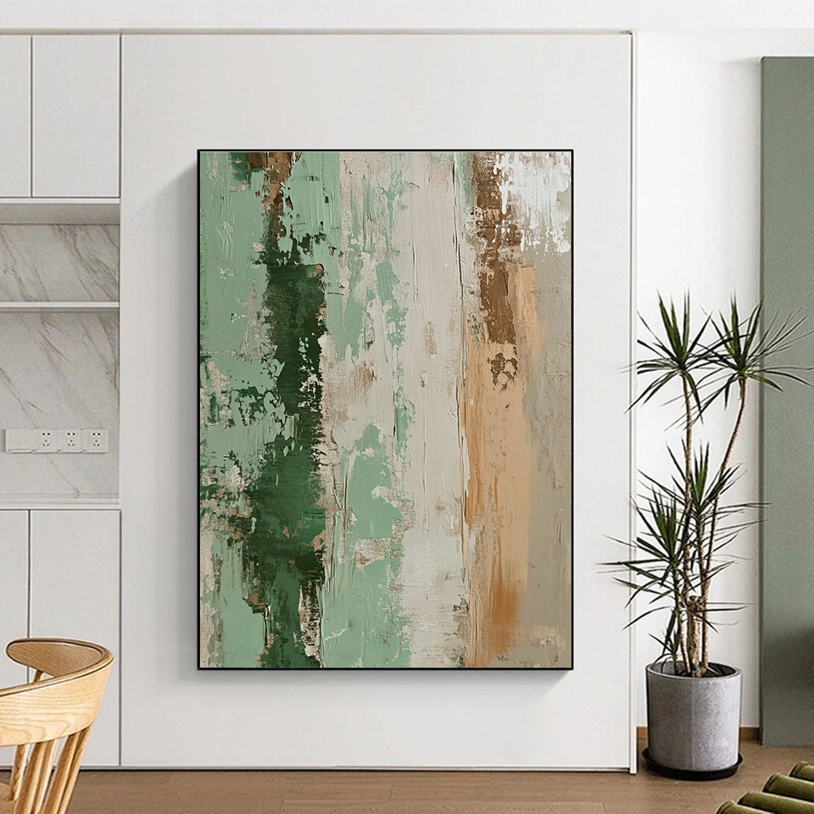 Green and Beige Textured Abstract Painting with Earthy Warmth WINK096