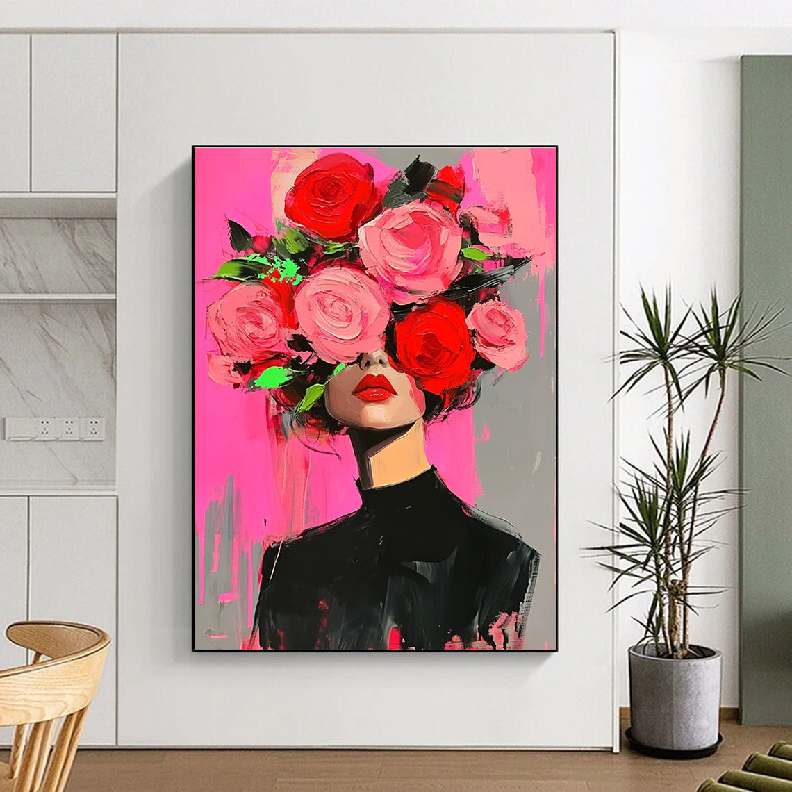 Woman with Floral Headpiece Bold Abstract Painting for Fashion - Forward Spaces GAB1437