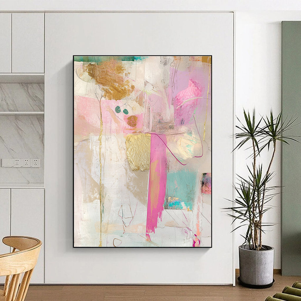Pink and Gold Collage Luxe Mixed Media Abstract Painting GAB0251