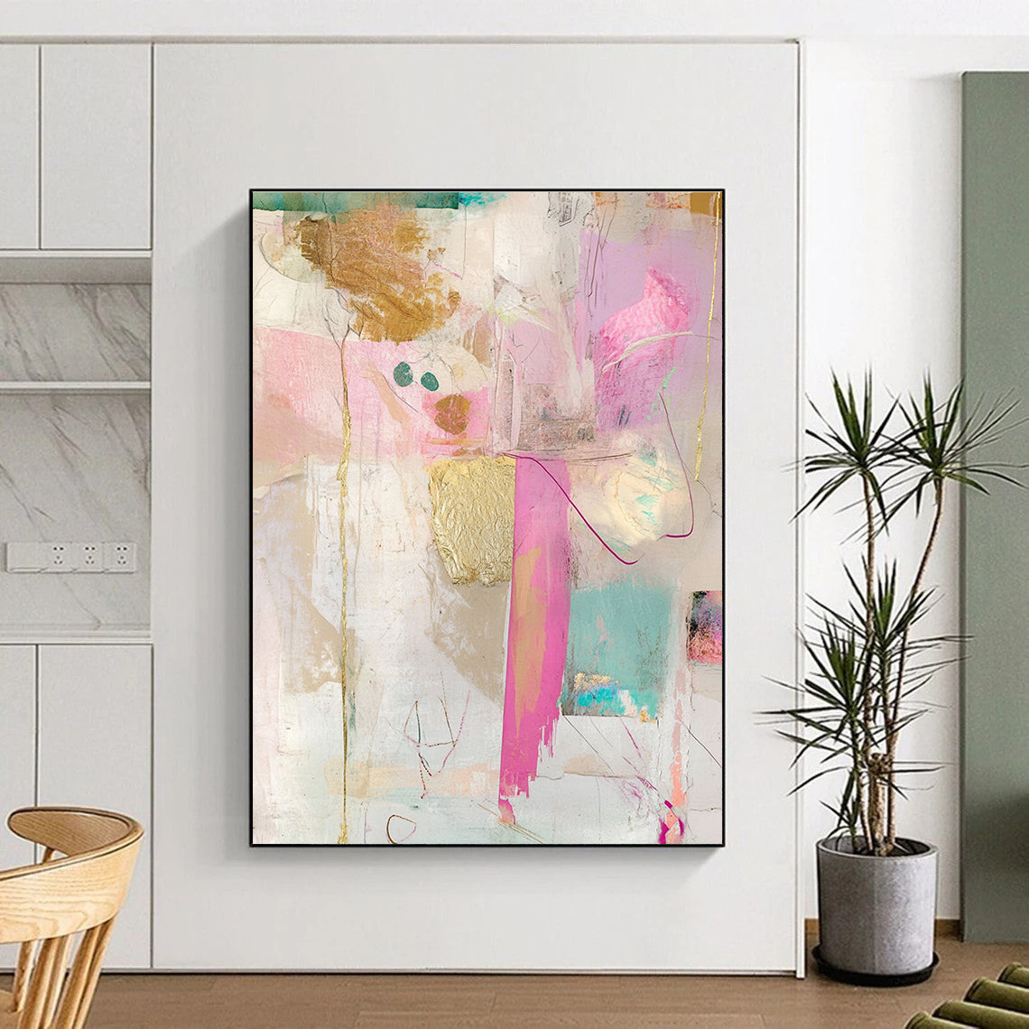 Pink and Gold Collage Luxe Mixed Media Abstract Painting GAB0251