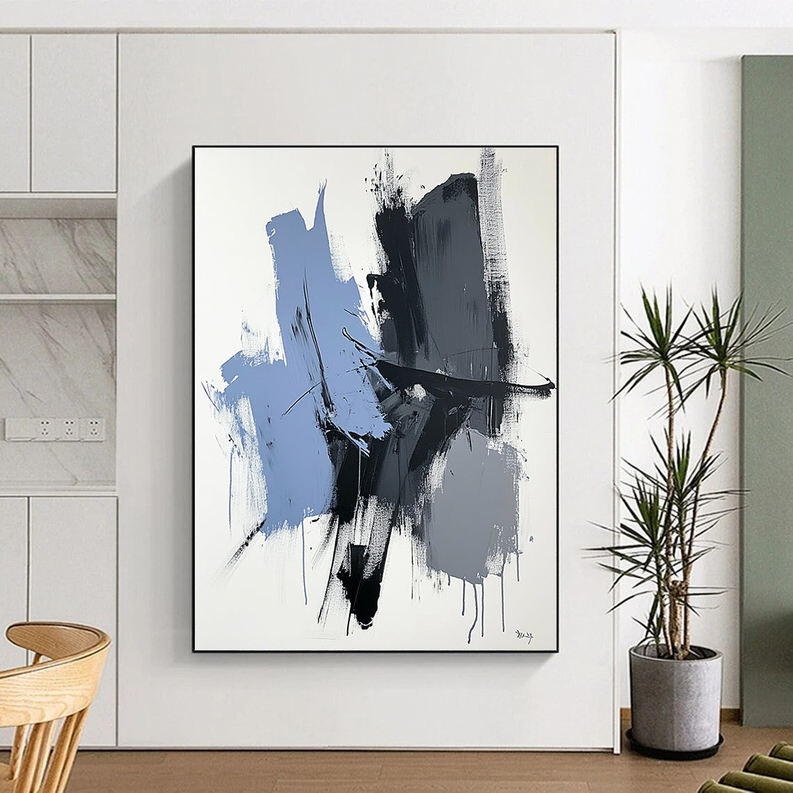 Blue Gray Black Abstract Painting with Subtle Drama WINK517