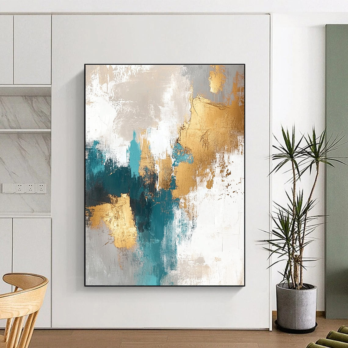 Teal - and - Gold Abstract Painting with Coastal Sophistication WINK328