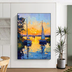 Sailboats at Sunset Impressionistic Abstract Painting for Coastal Homes GAB1438