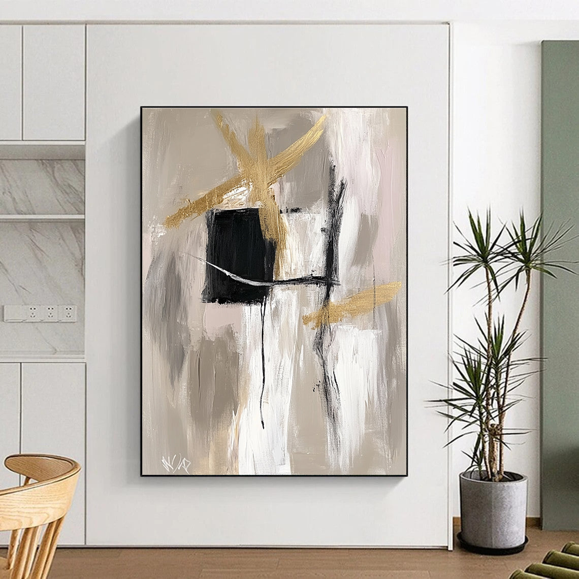 Gold Black Abstract Painting with Subtle Sophistication WINK690