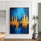 Blue and Gold Abstract Painting for Luxury - Styled Residences GAB1058