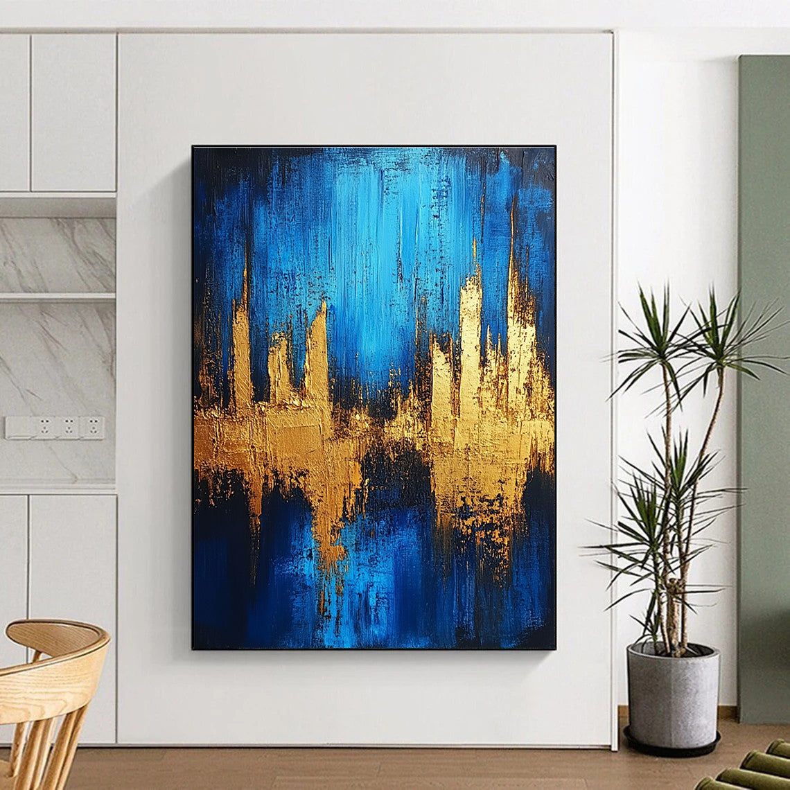 Blue and Gold Abstract Painting for Luxury - Styled Residences GAB1058