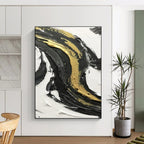 Black - White Horizontal Layer Art Abstract Painting for Minimalist Bedrooms HENG379