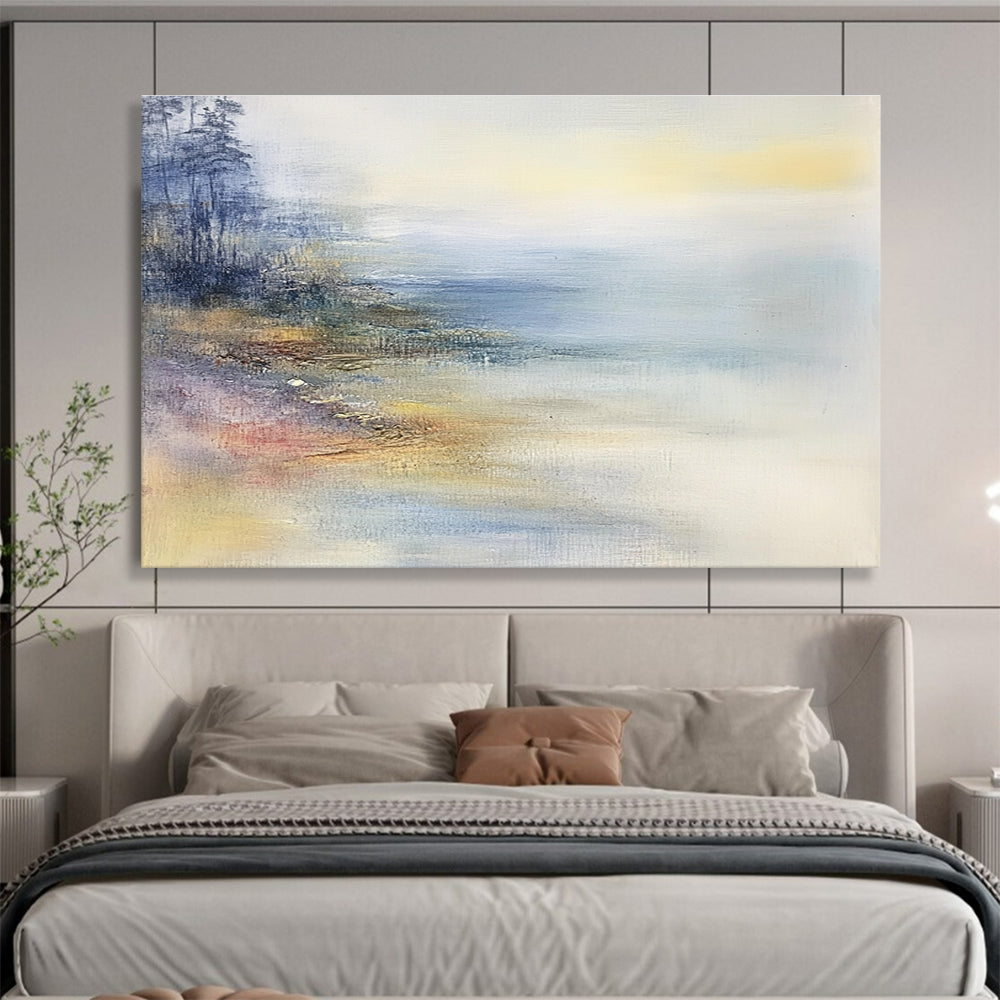 Misty Lakeside Abstract Painting with Soft Hues ABS269