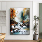 River in Autumn Forest Serene Landscape Abstract Painting GAB0326